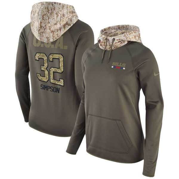 Women Nike Bills 32 O.J. Simpson Olive Salute To Service Pullover Hoodie